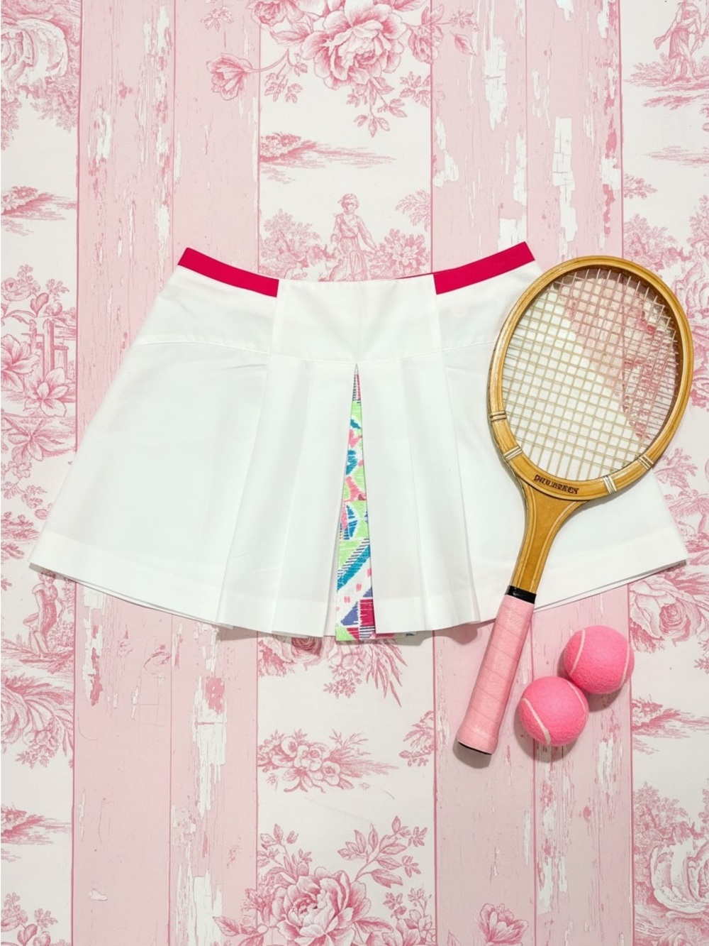 Tail White Mini Tennis Skirt with Pink Waistband